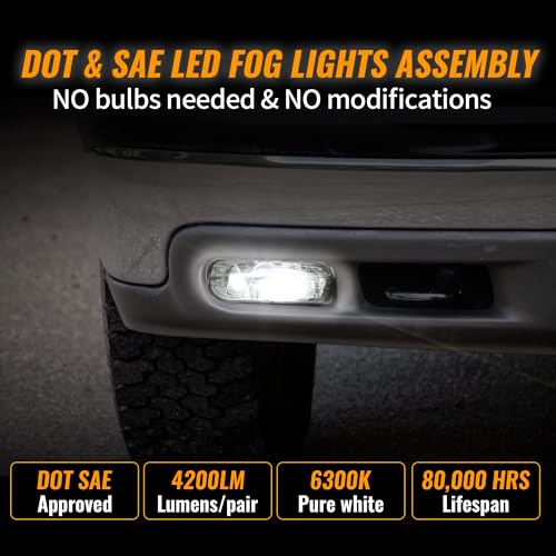 RAMJET4X4 DOT Approved LED Fog Lights Fog Lamps Replacement Compatible with 1999-2002 Chevy Silverado 1500 2500 3500, 2000-2006 Chevy Suburban Tahoe - Image 2