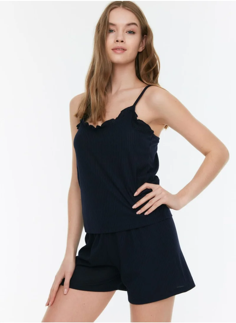 trendyol Ruffle Detail Cami Top & Shorts Set