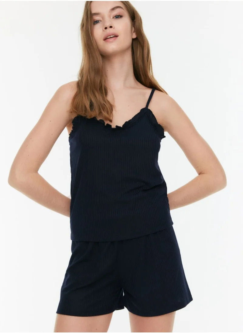 trendyol Ruffle Detail Cami Top & Shorts Set