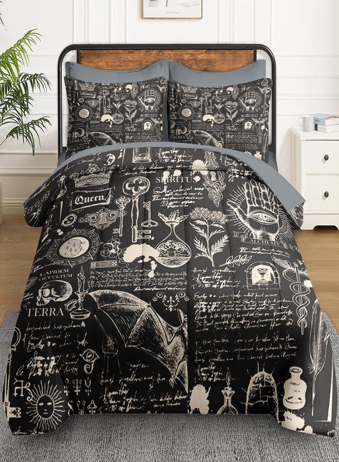 WeCozy 7 Pcs Queen Size Comforter Set with 2 Pillowcases & 2 Shams, Gothic Goth Bat Chemistry Science Bedding for Kids and Adults, Vintage Dark Academia Medieval Bed in a Bag with Flat Fitted Sheet - Image 2