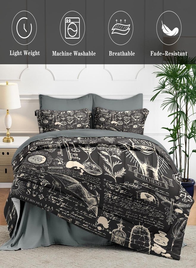 WeCozy 7 Pcs Queen Size Comforter Set with 2 Pillowcases & 2 Shams, Gothic Goth Bat Chemistry Science Bedding for Kids and Adults, Vintage Dark Academia Medieval Bed in a Bag with Flat Fitted Sheet - Image 4