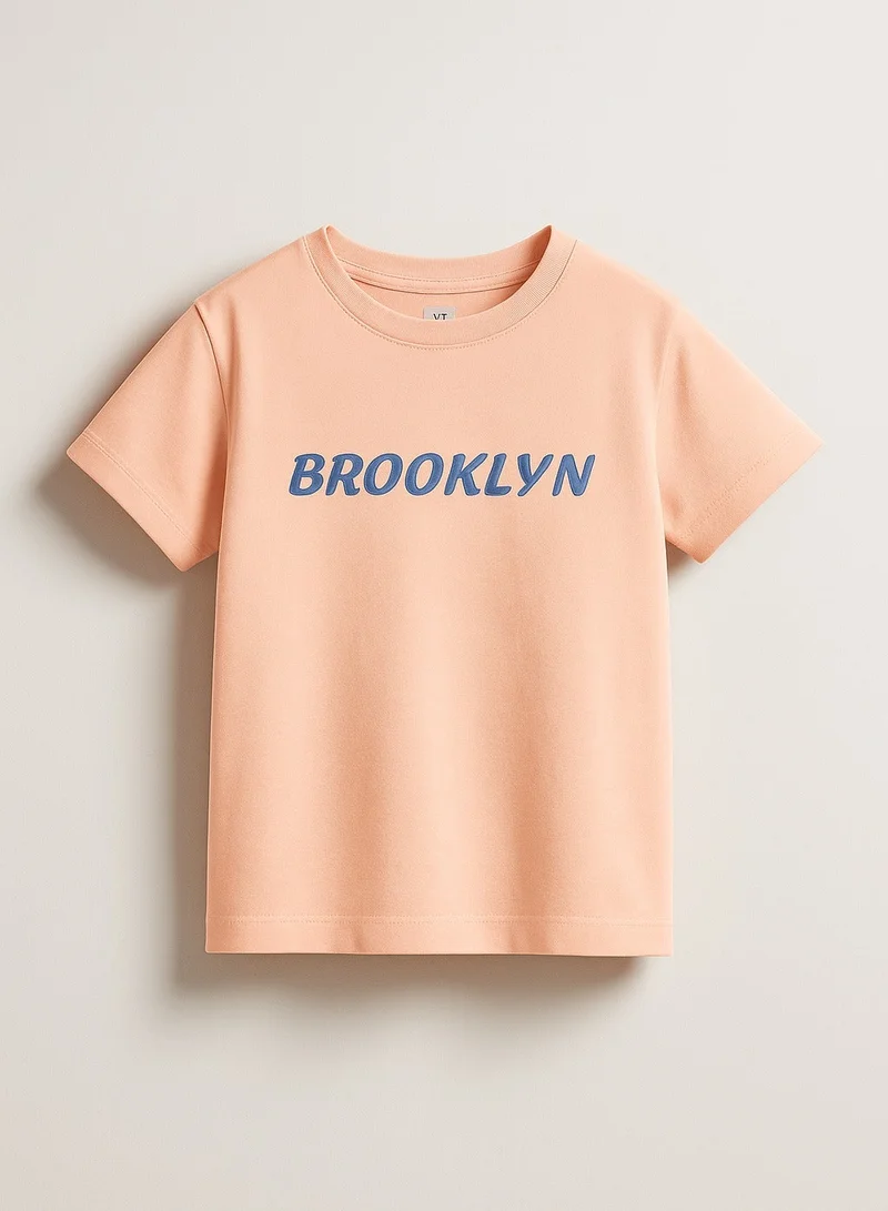 victor and jane Junior Boys  Pack of 2 Slogan Print Cotton T-Shirt - Peach & White