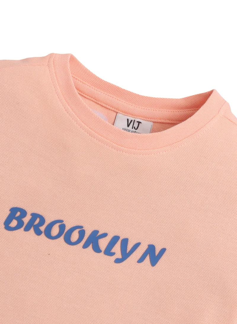 victor and jane Junior Boys  Pack of 2 Slogan Print Cotton T-Shirt - Peach & White
