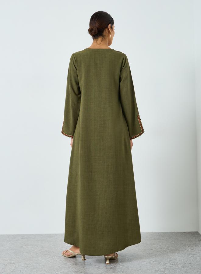 مكسيم كريشن جلابية ايه لاين مطرزة - أخضر - Image 5