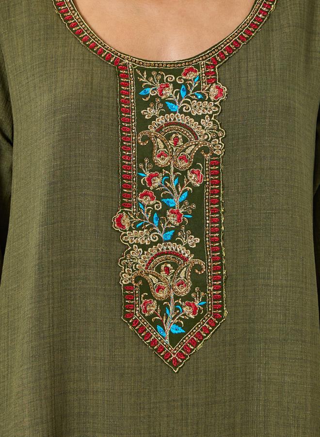 مكسيم كريشن جلابية ايه لاين مطرزة - أخضر - Image 4