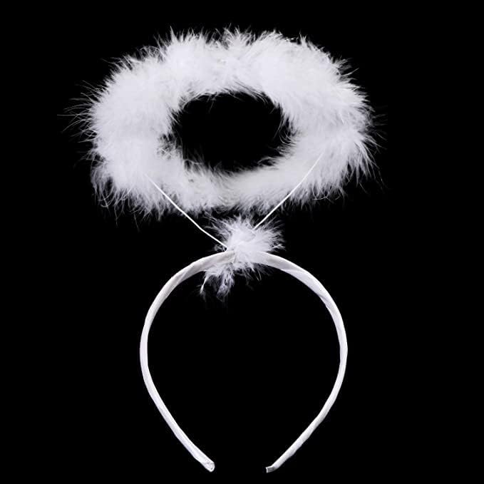 LUDALY Angel Halo Headbands Feather Angel Headband White Halo Hair band Halloween Christmas Costume Accessory for Kids Adult Teens Girls Women(White) - Image 1