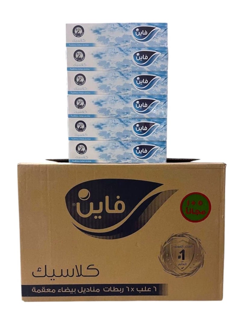 Fine Classic White Sterilized Tissues, 6 Packets* 6 Bundles (5 + 1 Free), 70 Tissues – 2Ply 