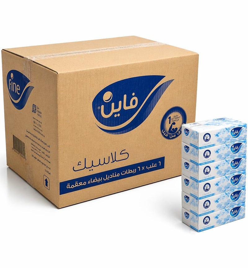 فاين منايل بيضاء معقمة كلاسيك 6علب*6ربطات، 70 منديل طبقتين - Image 1