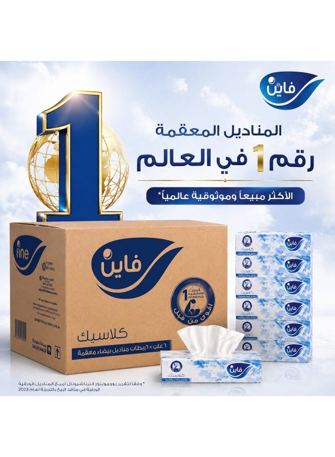 فاين منايل بيضاء معقمة كلاسيك 6علب*6ربطات، 70 منديل طبقتين - Image 4