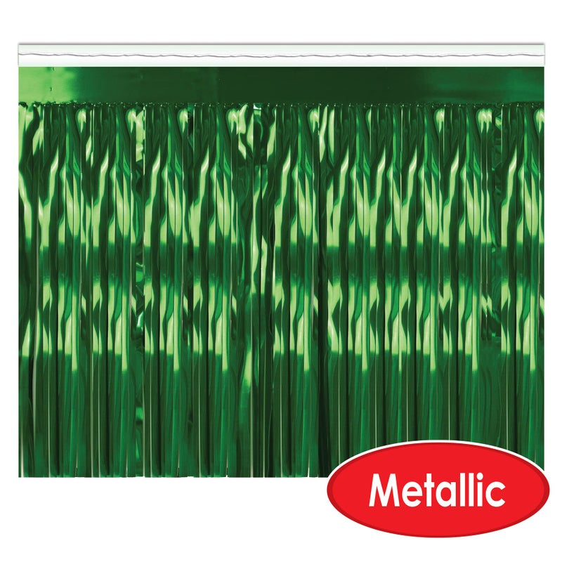 Beistle Metallic Fringe Skirt for Rectangle Tables â€“ Banquets and Parade Float Supplies-Birthday Party Christmas Holiday Theme Decorations, 30" x 14', Green - Image 3