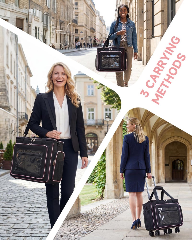 Amythe Rolling Teacher Tote Bag with 15.6" Laptop Compartment, 5 Wheels Laptop Briefcase with Detachable Trolley, Wheeled Bag for Women for Work, Office, Craft-Black - Image 5