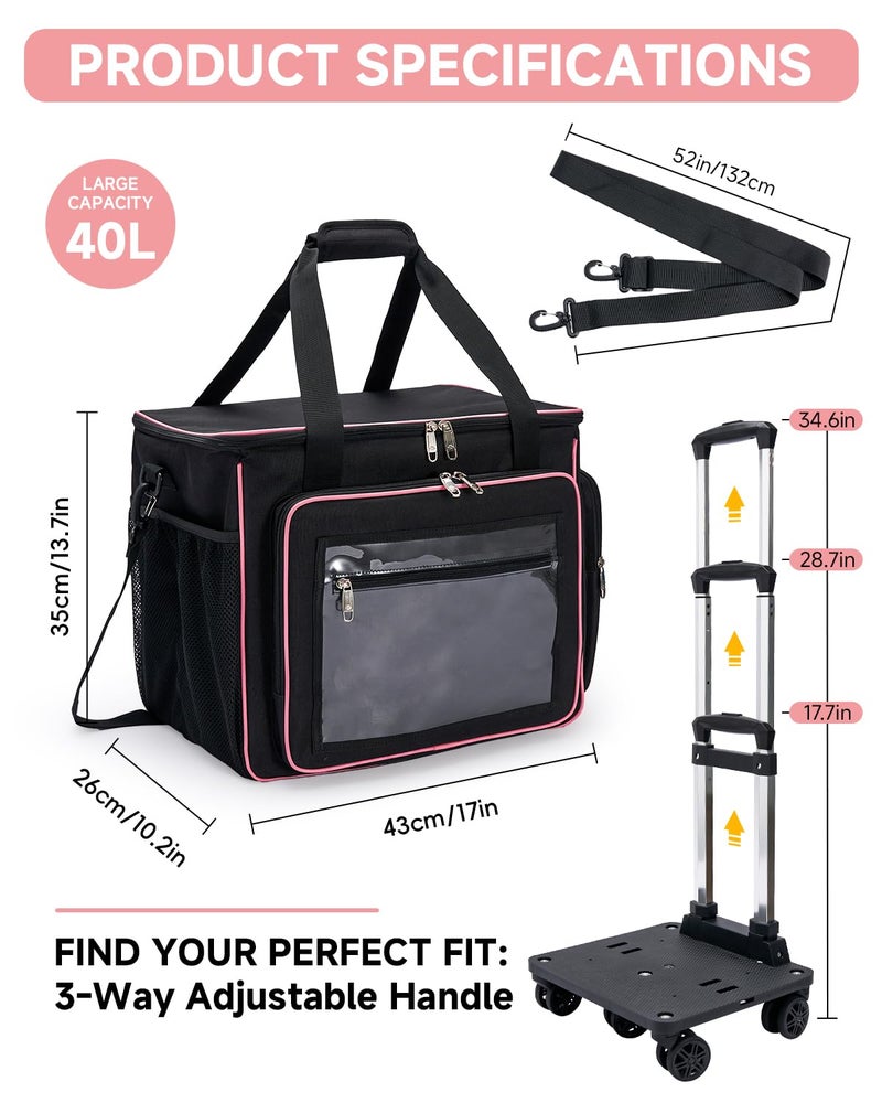 Amythe Rolling Teacher Tote Bag with 15.6" Laptop Compartment, 5 Wheels Laptop Briefcase with Detachable Trolley, Wheeled Bag for Women for Work, Office, Craft-Black - Image 2