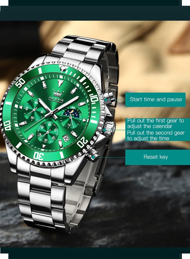 أوليفز ساعات رجالية كاجوال فاخرة مضيئة كرونوغراف ساعة يد من الفولاذ المقاوم للصدأ مقاومة للماء ساعة كوارتز للرجال مع تقويم التاريخ - Image 3