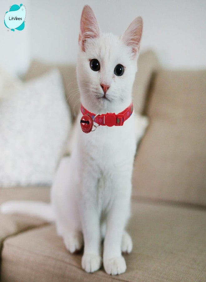 LitVibes Cat Collar With Bell,Kitten Kitty & Small Dogs Soft Adjustable Collar,Safe,Breakaway For Cats And Puppies-Watermelon Red (Lollipop Design),?14 cm,W_2 cm - Image 3