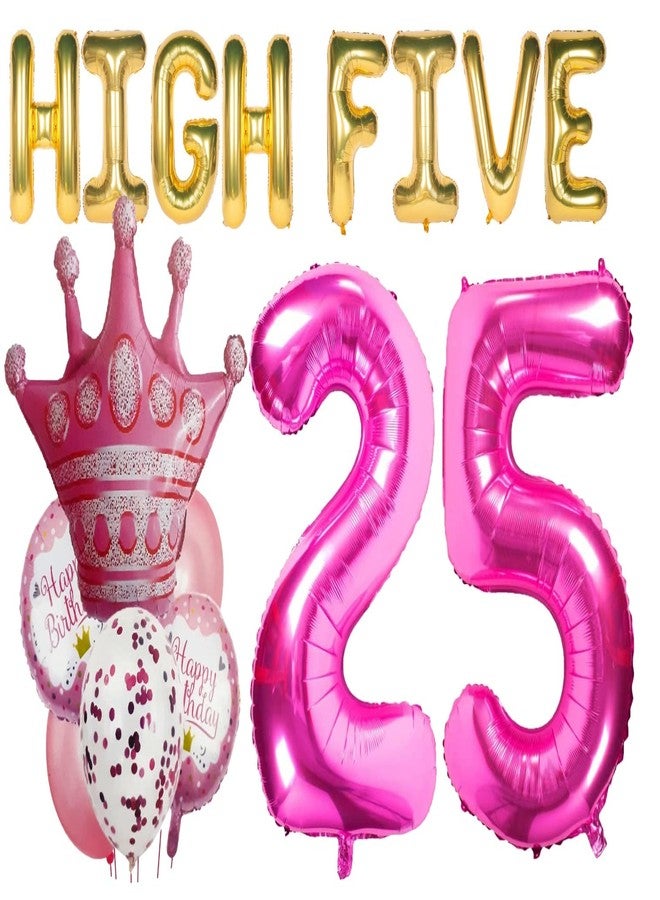 Atpata Funky High Five 25 Foil Balloon Combos for 25th Birthday Boy/Girl Party Decoration Backdrop (High Five 25 Pink Crown) - Image 1