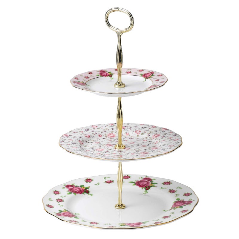 Royal Albert New Country Roses White Cake Stand Three-Tier, 11.5" - Image 1