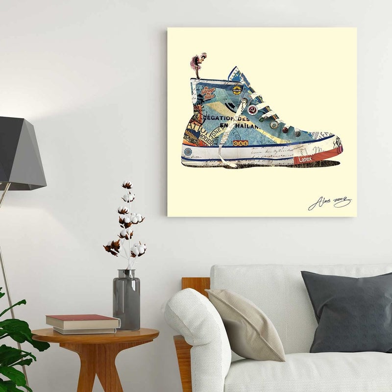 Painting Mantra Painting Mantra Stretched Canvas Painting Collage Art High Tops High Fashion Sneaker Wall Art Print for Living Room Home Decor Wall Decoration Paintings Beige 22x22 Inch