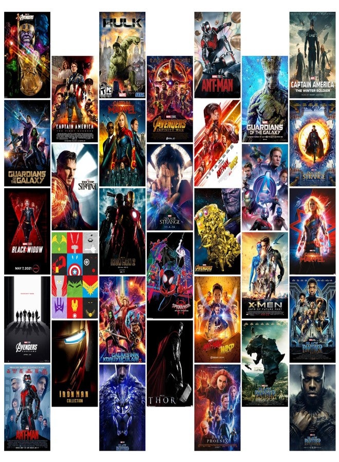 KARTMEN Pack of 32 Superhero Movies Wall Collage Kit Posters - 4 x 6 Inches Posters for Room Wall Decoration of Bedroom, Office, Living room, Dorm room - Glue Dots Included, Cardstock - Image 1