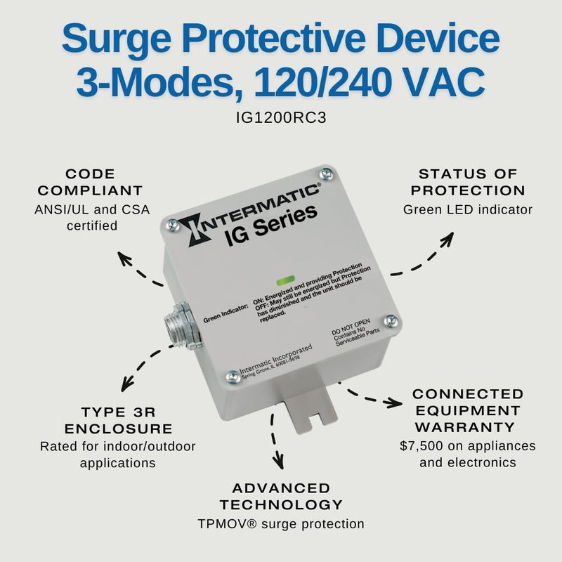 Intermatic IG1200RC3 - Advanced Surge Protection with TPMOV Technology - Rainproof Design for Indoor/Outdoor Use - 3-Year Warranty and $7,500 Connected Equipment Protection - Image 2