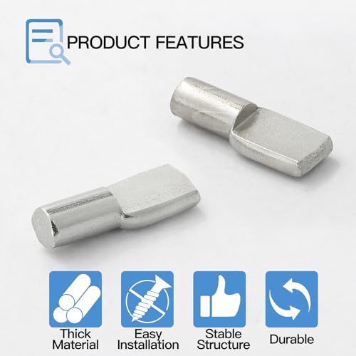 Jamiikury Shelf Pins Pegs Spoon Shaped, Silver Shelf Holders Pegs, Nickel Plated Shelf Support Pegs for Shelves Cabinet Closet - 120 Pieces, 5mm - Image 2