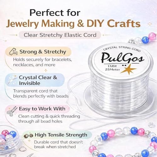 PulGos 𝟐𝟓𝐌-1.0mm Clear Stretchy Elastic Cord |Round Beading Thread for Bracelet, Necklaces DIY Handmade Jewelry Making |Strong & Durable Spool for Crafting Flexible String for Beads & Accessories - Image 2