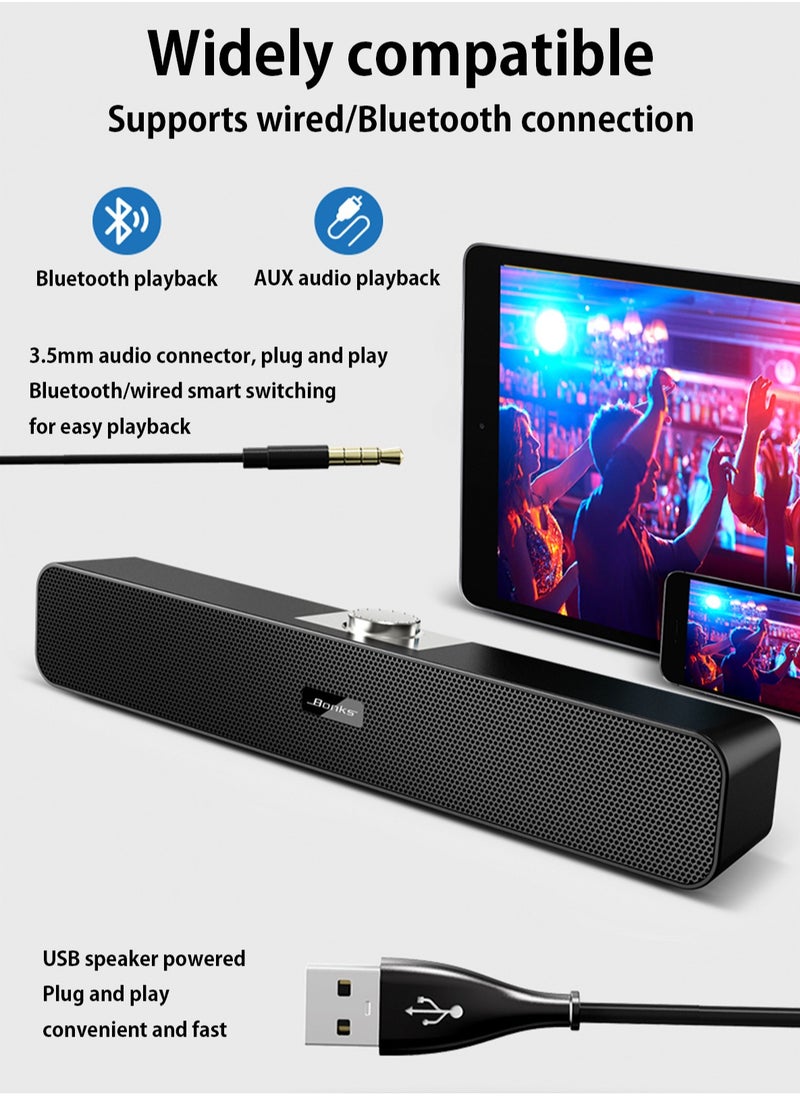 BONKS - （Bluetooth）Computer Speakers with 3.5 mm Aux, Small PC Speakers Powered by USB, Wired USB Desktop Speaker, USB Soundbar for Monitor, Mini Stereo Speaker for PC, Tablets, Laptop, Plug and Play - Image 1