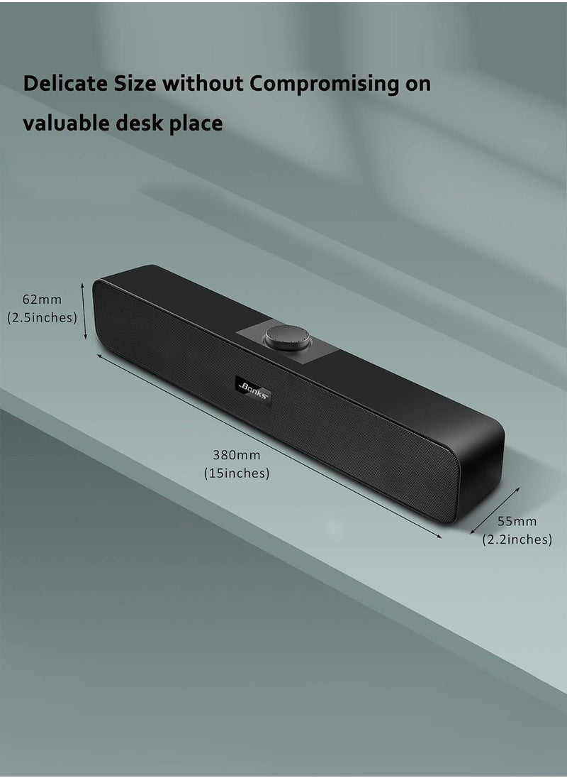 BONKS - （Bluetooth）Computer Speakers with 3.5 mm Aux, Small PC Speakers Powered by USB, Wired USB Desktop Speaker, USB Soundbar for Monitor, Mini Stereo Speaker for PC, Tablets, Laptop, Plug and Play - Image 1