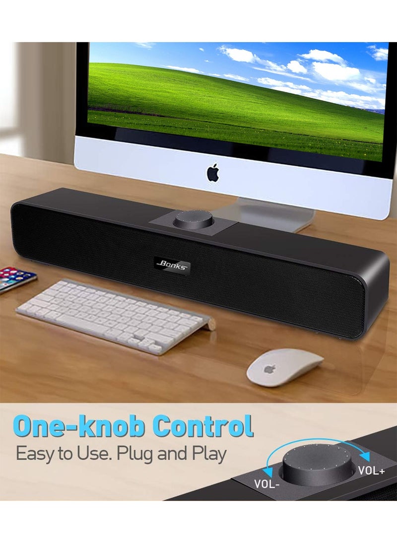 BONKS - （Bluetooth）Computer Speakers with 3.5 mm Aux, Small PC Speakers Powered by USB, Wired USB Desktop Speaker, USB Soundbar for Monitor, Mini Stereo Speaker for PC, Tablets, Laptop, Plug and Play - Image 1