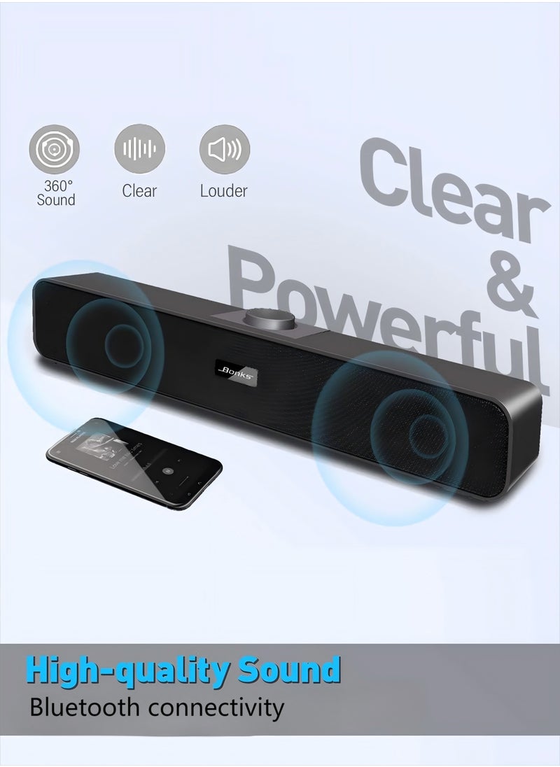 BONKS - （Bluetooth）Computer Speakers with 3.5 mm Aux, Small PC Speakers Powered by USB, Wired USB Desktop Speaker, USB Soundbar for Monitor, Mini Stereo Speaker for PC, Tablets, Laptop, Plug and Play - Image 1
