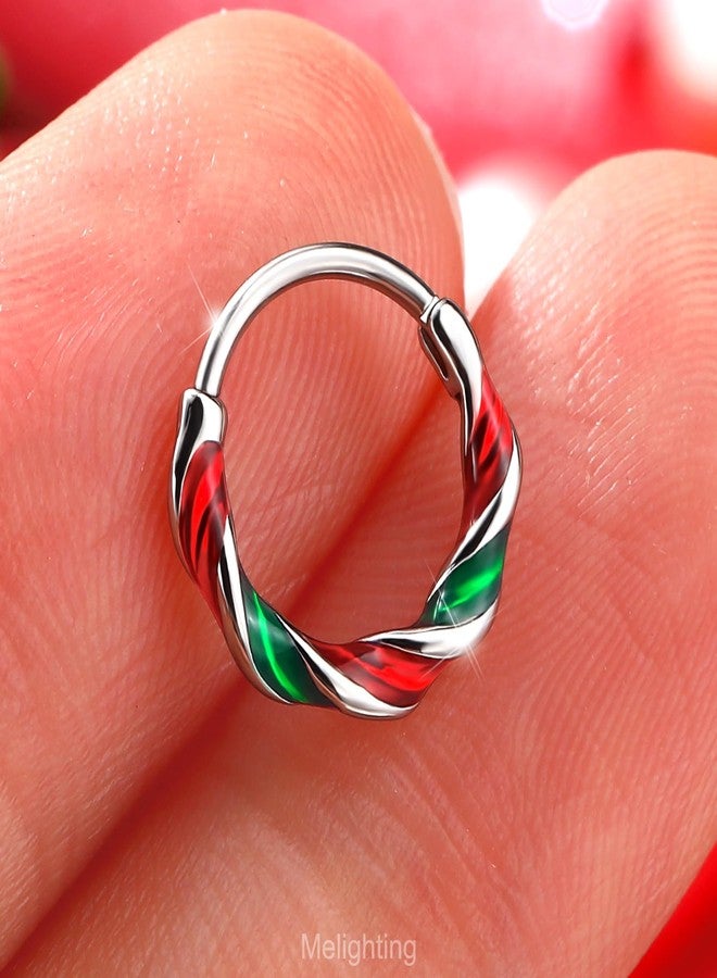 Melighting 20G Christmas Nose Ring Hoop 316L Stainless Steel Hinged Segment Clicker Helix Cartilage Lobe Ring Red and Green Nose Piercing Jewelry for Women 8 mm - Image 2