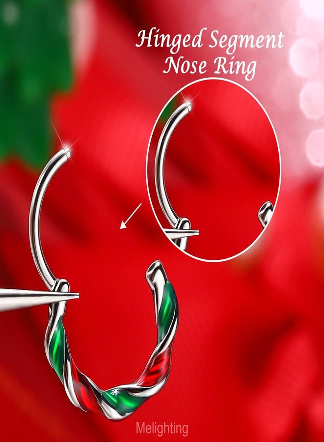 Melighting 20G Christmas Nose Ring Hoop 316L Stainless Steel Hinged Segment Clicker Helix Cartilage Lobe Ring Red and Green Nose Piercing Jewelry for Women 8 mm - Image 4