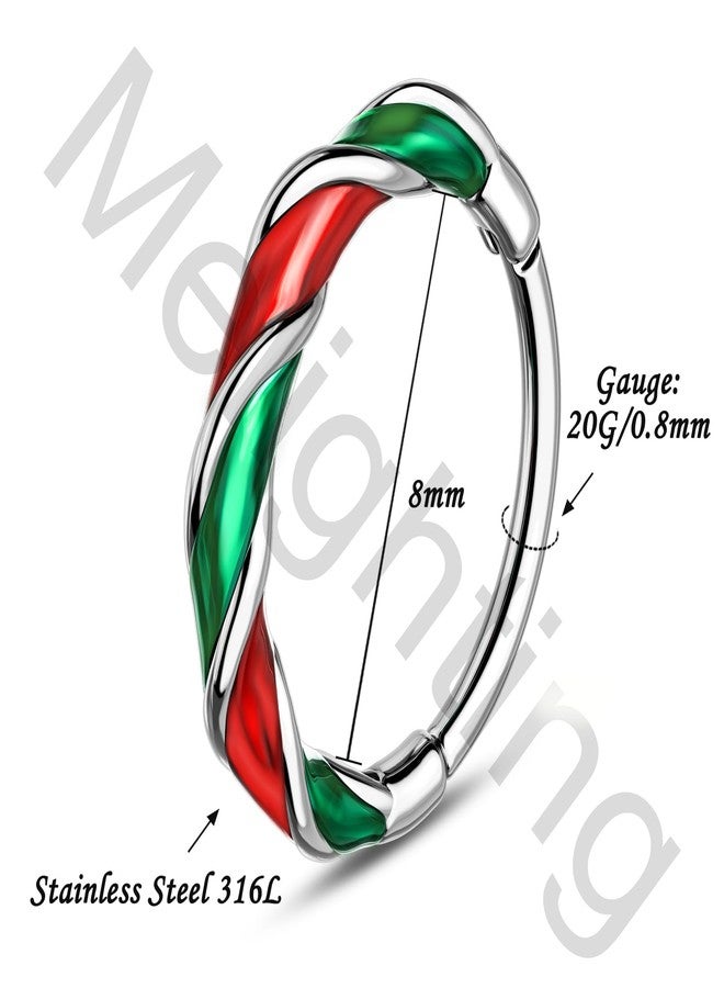 Melighting 20G Christmas Nose Ring Hoop 316L Stainless Steel Hinged Segment Clicker Helix Cartilage Lobe Ring Red and Green Nose Piercing Jewelry for Women 8 mm - Image 5