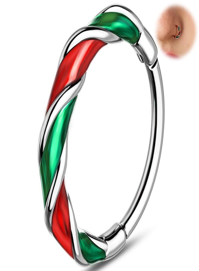 Melighting 20G Christmas Nose Ring Hoop 316L Stainless Steel Hinged Segment Clicker Helix Cartilage Lobe Ring Red and Green Nose Piercing Jewelry for Women 8 mm - Image 1