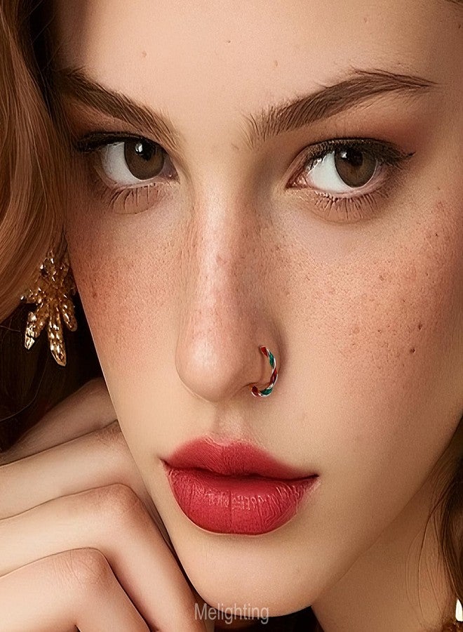 Melighting 20G Christmas Nose Ring Hoop 316L Stainless Steel Hinged Segment Clicker Helix Cartilage Lobe Ring Red and Green Nose Piercing Jewelry for Women 8 mm - Image 3