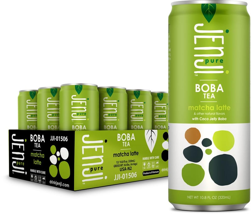 Jenji Pure Boba Tea, Matcha Latte Flavor | 10.8 fl oz, Pack of 12 | Plant-Based Beverage - Image 1