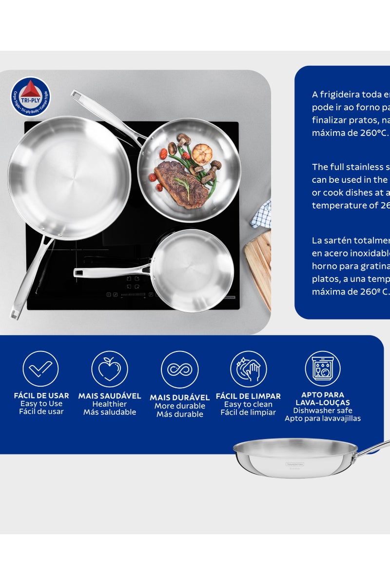 TRAMONTINA Tramontina 🇧🇷 30CM Grano Frying Pan – 3.4L Tri-Ply Stainless Steel | Induction Ready | Oven Safe | Since 1911 – Model 62155300 - Image 3