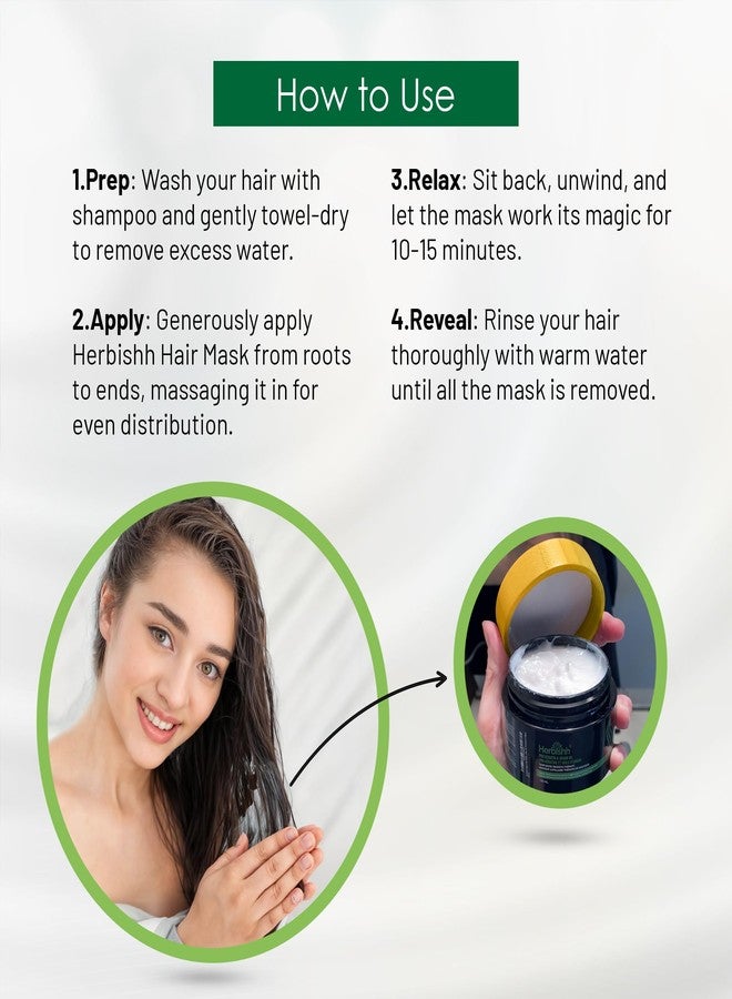 Herbishh Argan Hair Mask-Deep Conditioning & Hydration For Healthier Looking Hair- For Very Dry, Weak, Stressed Out Hair, No Sulphates, No Parabens (200 Gm), 1 Count - Image 4