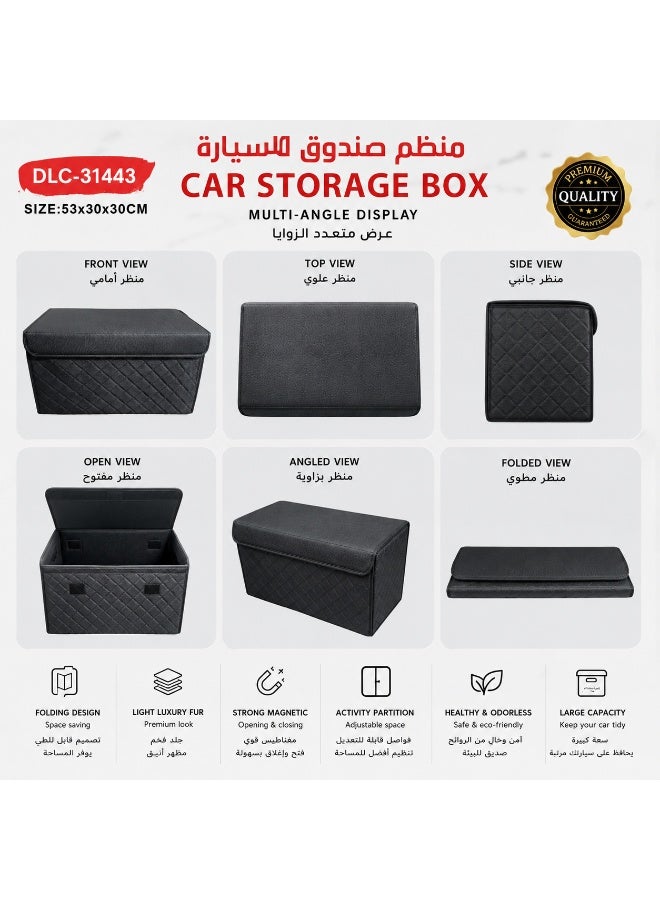 Large Foldable Car Trunk Storage Organizer Box with Magnetic Closure & Adjustable Partition – Black, 53 × 30 × 30 cm - Image 2