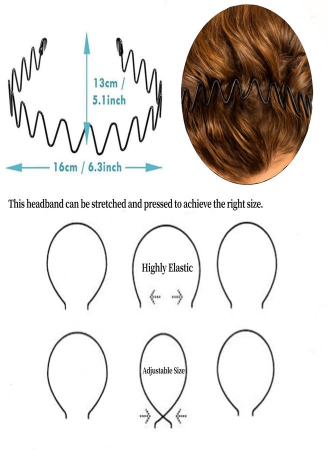 CAMKONG 3PCS Metal headbands for Men Headband Women Wavy Hair bands Spring Hair Hoop Sports Fashion Hairband Unisex Black Elastic Non Slip Simple Headwear Accessories - Image 3