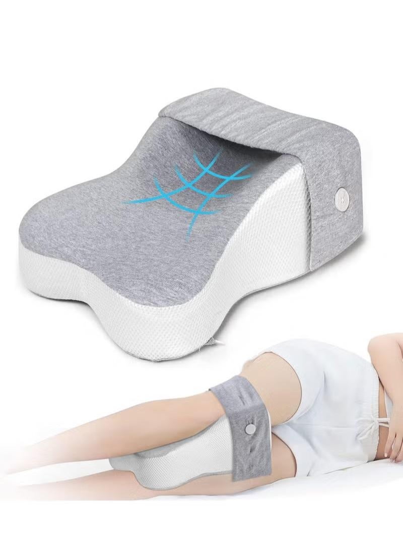 JIYI-MI Memory Foam Leg Pillow for Side Sleepers Separates the Knees for more Comfort Semicircle Round Shape Maternity Foot Leg Knee Pillows Strap Adjustable for Sleeping Promote Hip and Lower Back Pain 044 (Grey) - Image 1