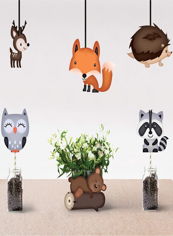 Pretty Cute Studios مجموعة من 36 مجسمًا لحيوانات الغابة - زينة لحفلات استقبال المولود - مجسمات كبيرة لحيوانات الغابة مناسبة لحفلات استقبال المولود أو حفلات الخريف - Image 3