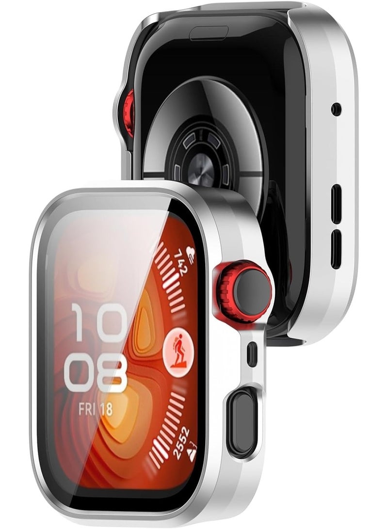 Case Compatible with Huawei Watch Fit 4 Pro, Full Coverage Slim Hard Case Protective Bumper Built-in Tempered Glass Screen Protector Shell for Huawei Watch Fit 4 Pro (Silver) - Image 3