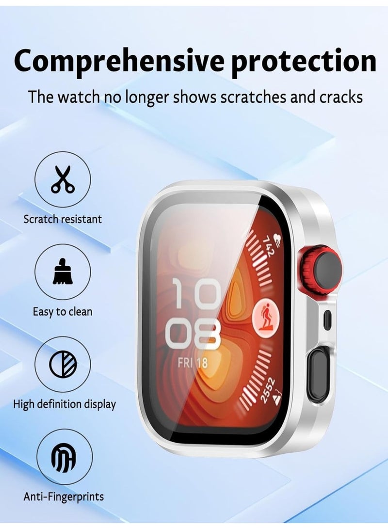 Case Compatible with Huawei Watch Fit 4 Pro, Full Coverage Slim Hard Case Protective Bumper Built-in Tempered Glass Screen Protector Shell for Huawei Watch Fit 4 Pro (Silver) - Image 5