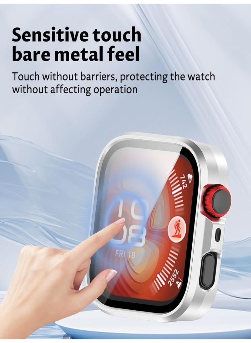 Case Compatible with Huawei Watch Fit 4 Pro, Full Coverage Slim Hard Case Protective Bumper Built-in Tempered Glass Screen Protector Shell for Huawei Watch Fit 4 Pro (Silver) - Image 4