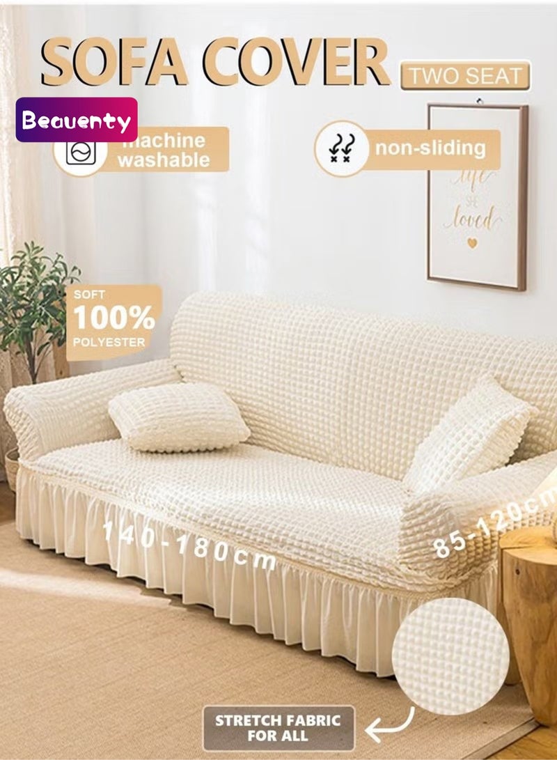 Beauenty Sofa cover 2 seater Super Stretchable Wrinkle-free Full Coverage Couch Slipcover Exquisitely Detailed Slip Flexible Resistant Jacquard Sofa Cover Cream 100-200cm - Image 1