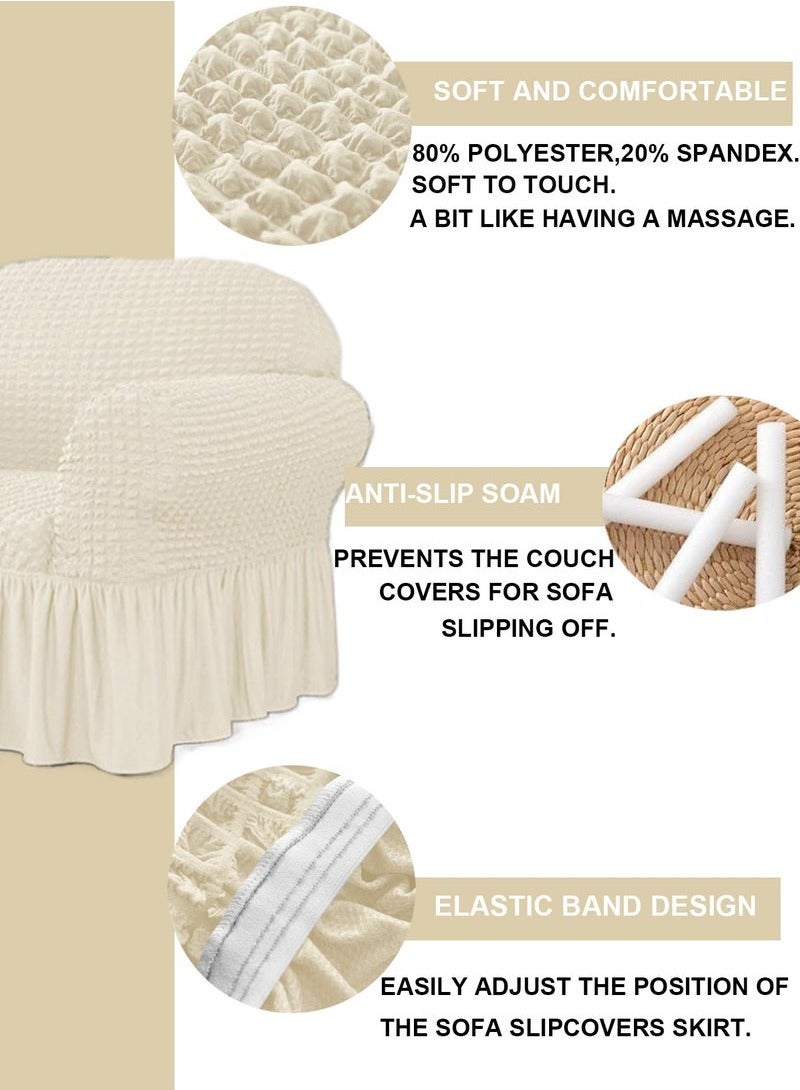 Beauenty Sofa cover 2 seater Super Stretchable Wrinkle-free Full Coverage Couch Slipcover Exquisitely Detailed Slip Flexible Resistant Jacquard Sofa Cover Cream 100-200cm - Image 2