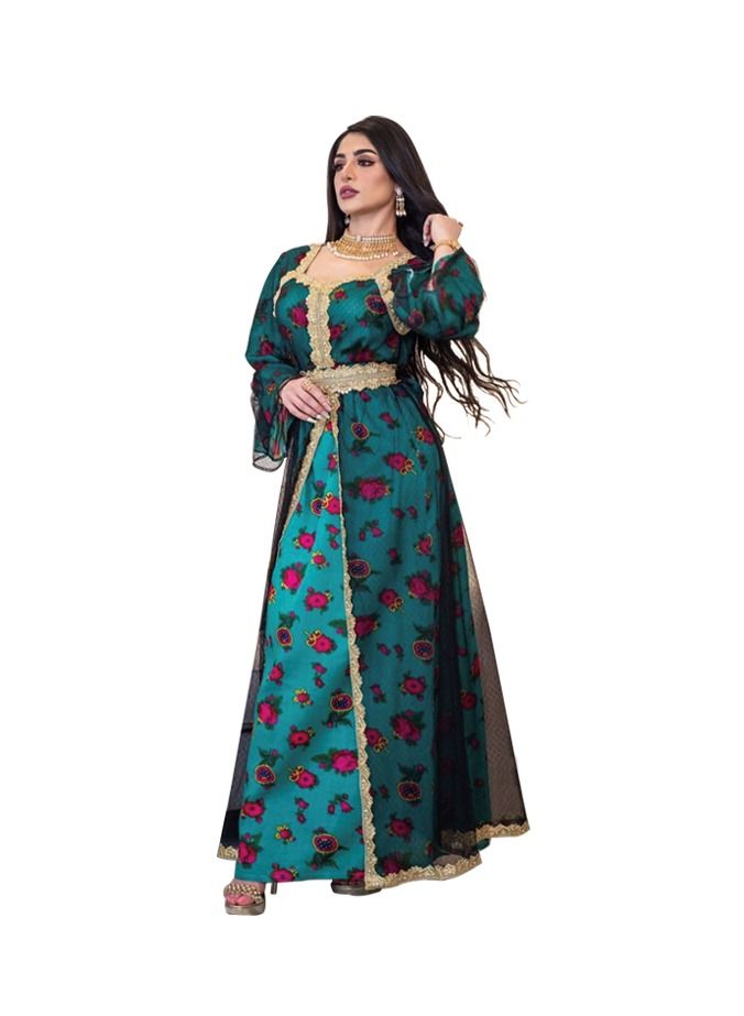Loquat Traditional Patterned Long Sleeves Abaya Multicolour - Image 1