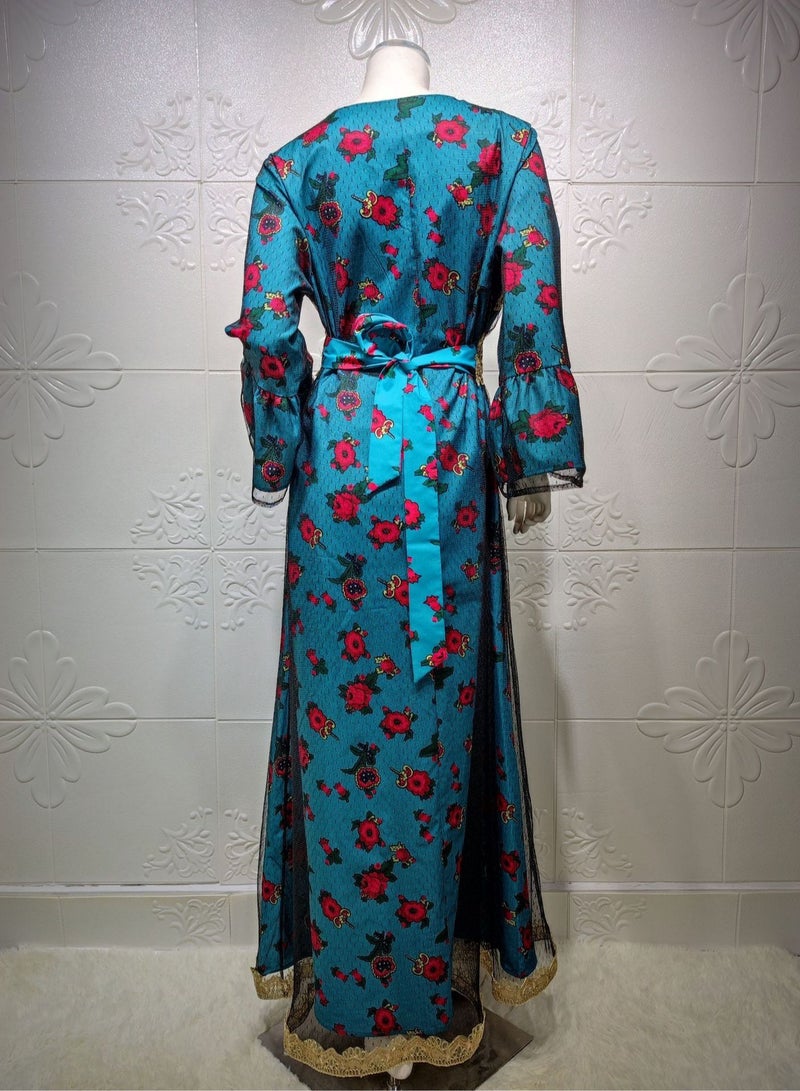 Loquat Traditional Patterned Long Sleeves Abaya Multicolour - Image 3