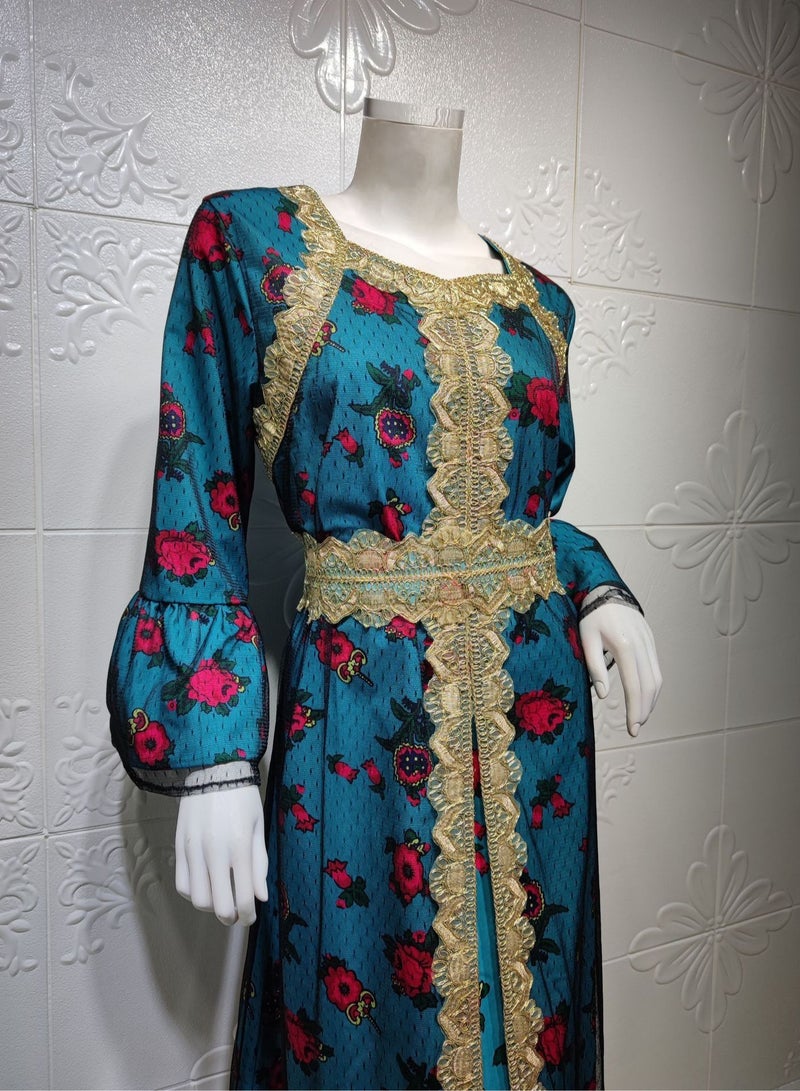 Loquat Traditional Patterned Long Sleeves Abaya Multicolour - Image 2