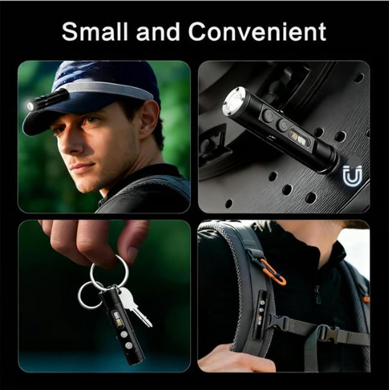 Pocket Rechargeable EDC Flashlight: 500 Lumens Mini Keychain Light with Fire Starter & Window Breaker, 3 Color Sidelights, for Camping, Everyday Carry (Black) - Image 3